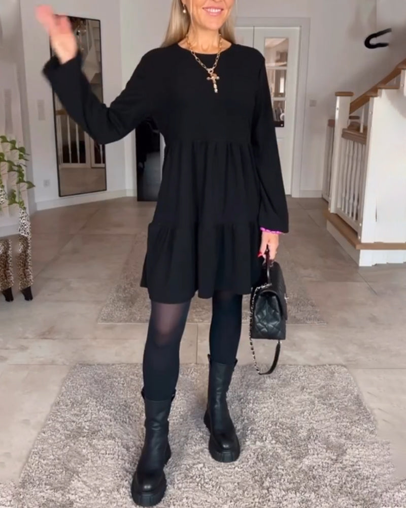 Aïda | Robe Rétro Simple à Manches Longues
