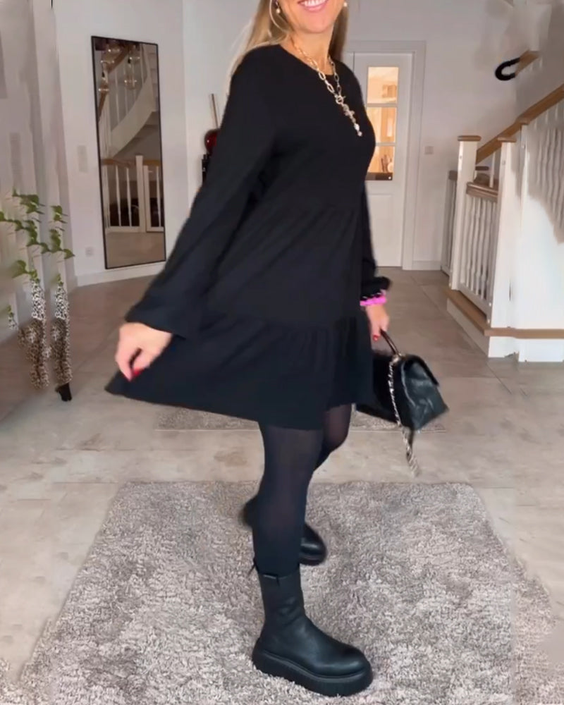 Aïda | Robe Rétro Simple à Manches Longues