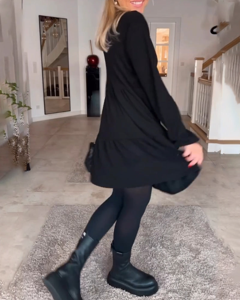 Aïda | Robe Rétro Simple à Manches Longues