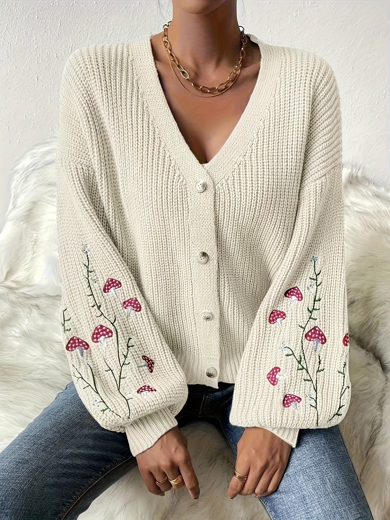 Romilly™ - Cardigan Brodé Champignon