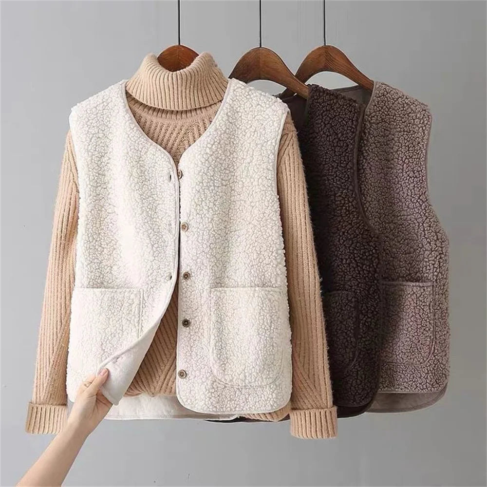 Avriel™ - Manteau sans manches pour femmes en laine d'agneau