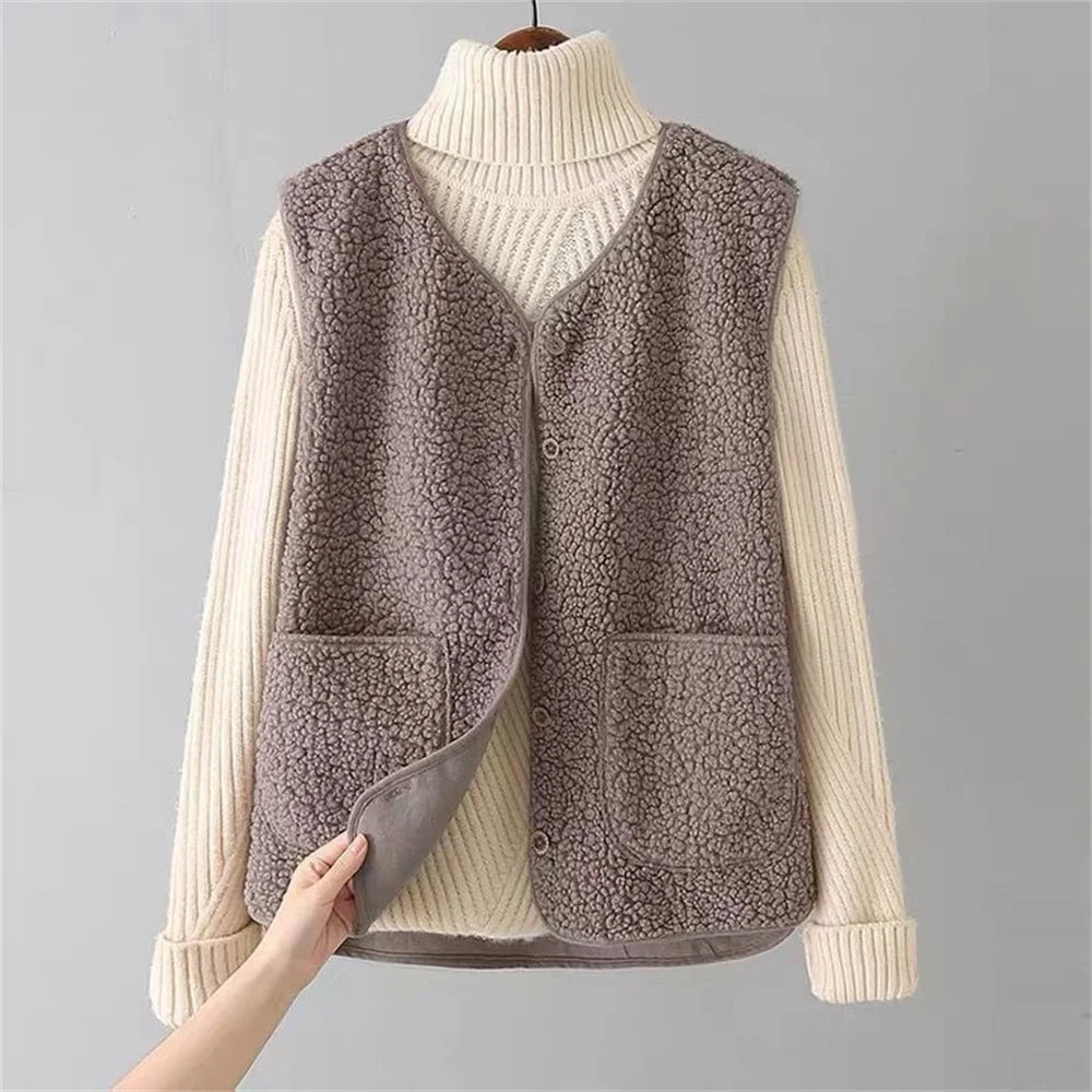 Avriel™ - Manteau sans manches pour femmes en laine d'agneau