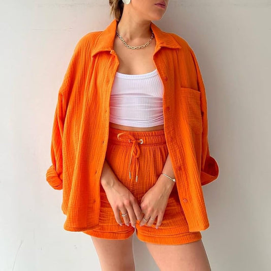 Adélie | Ensemble 2 pièces chemise et short en coton