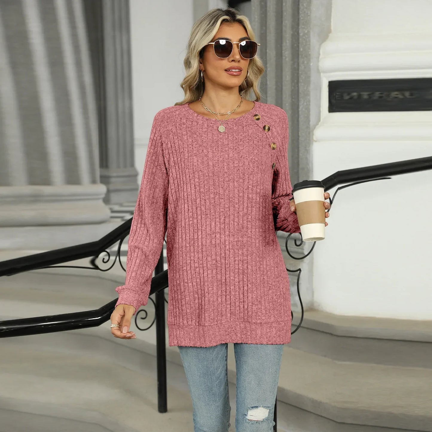 Aline™ - Pull élégant pour femme avec boutons décoratifs