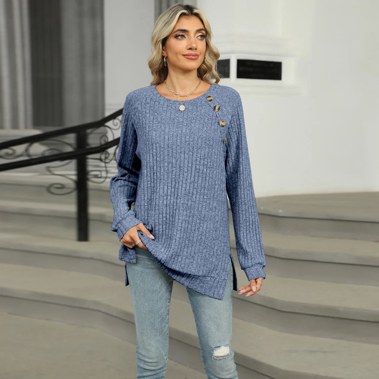 Aline™ - Pull élégant pour femme avec boutons décoratifs