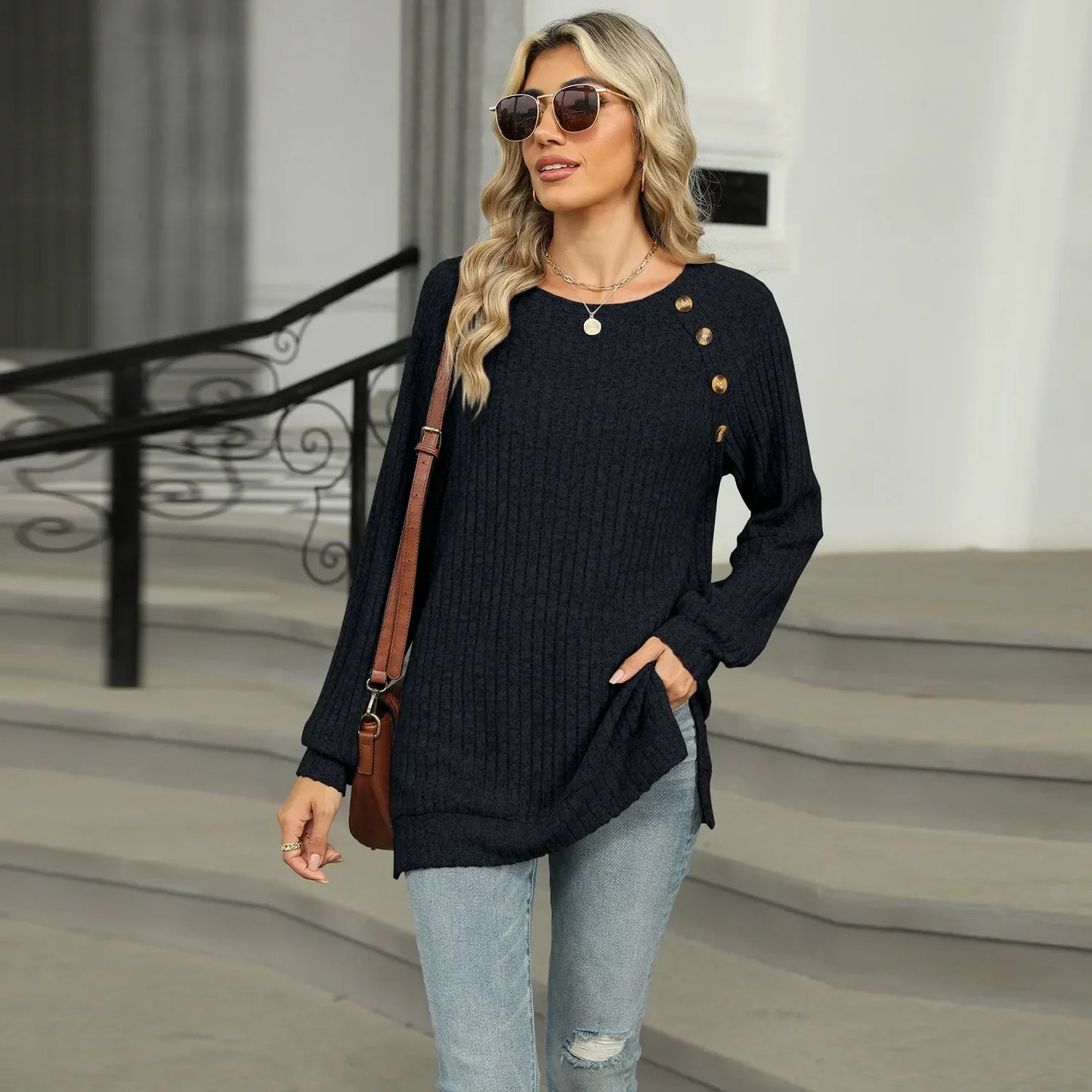 Aline™ - Pull élégant pour femme avec boutons décoratifs