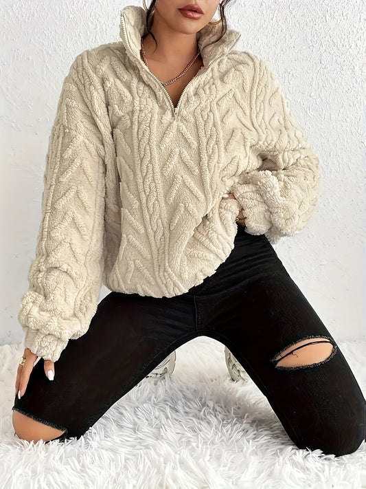 Claudette™ - Sweatshirt Luxe en Fleece à Tricot Cable