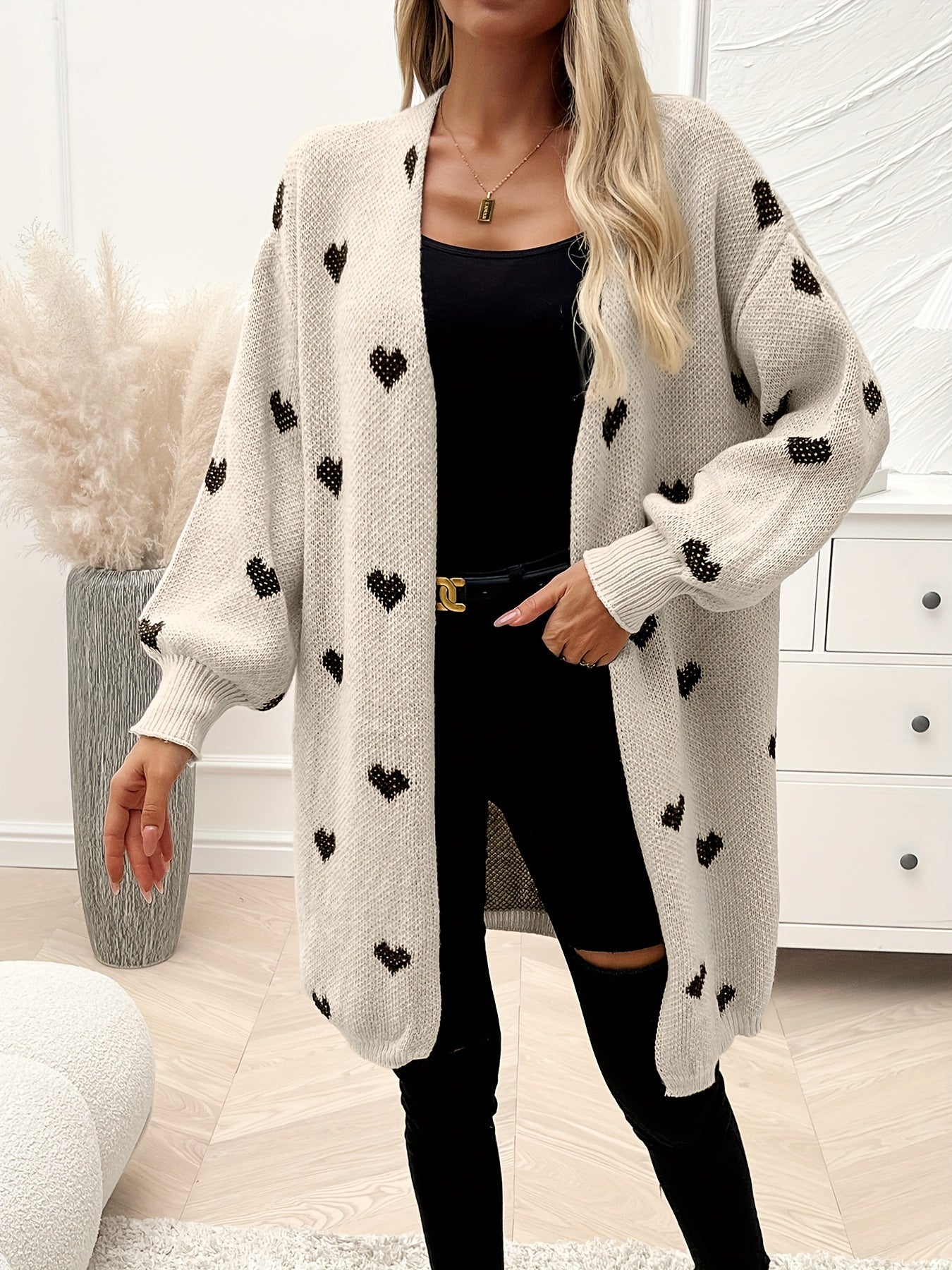 Rochelle™ - Cardigan Tricot à Motif Cœur