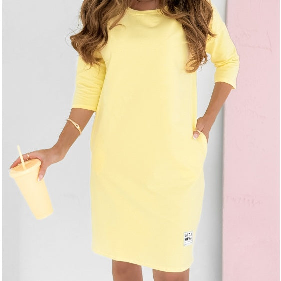 Lieka | Robe à Col Rond et Manches 3/4 avec Poches